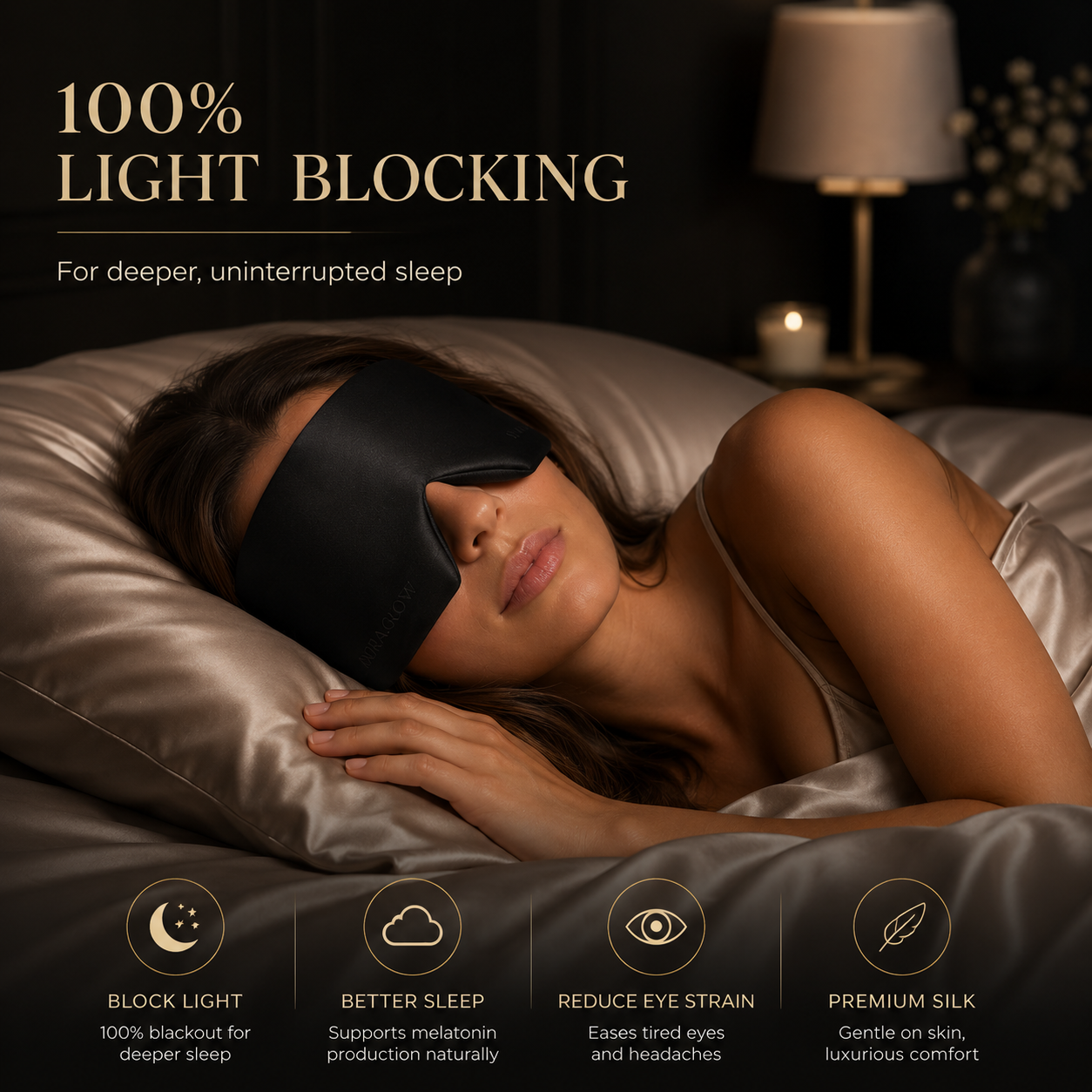 Aura Glow™ Blackout Silk Sleep Mask – Deep Rest & Total Light Blocking Comfort